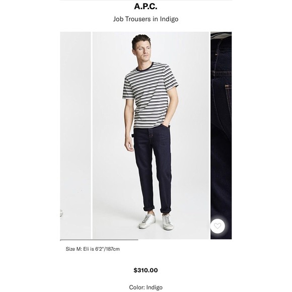 APC Job Trousers Jeans Contrast Men's 30 Dark Blue Denim Cargo Carpenter - Picture 2 of 7